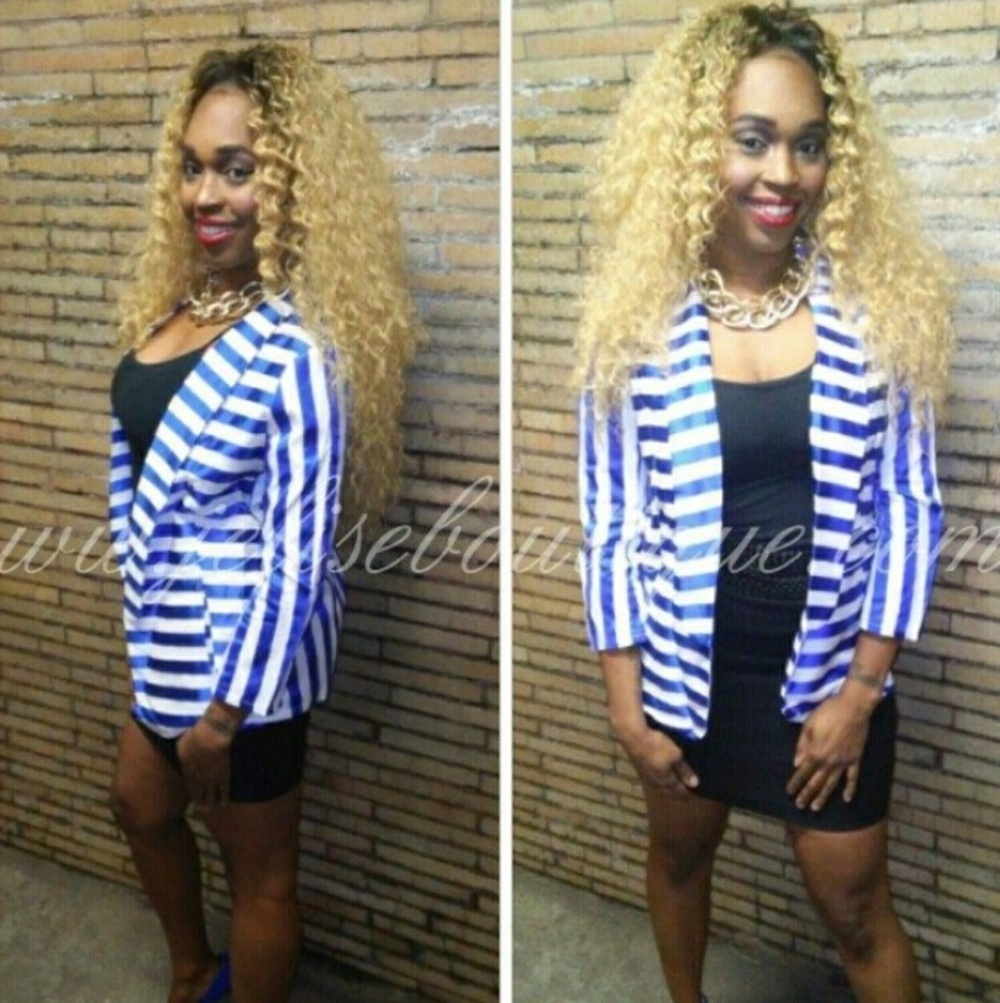 Opus LONDON Cobalt Blue and White Stripe Collar Blazer